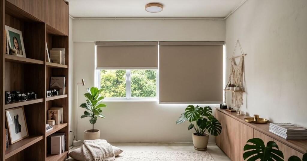 Blackout roller blinds for a Woodlands bedroom, Singapore by Cornerstone