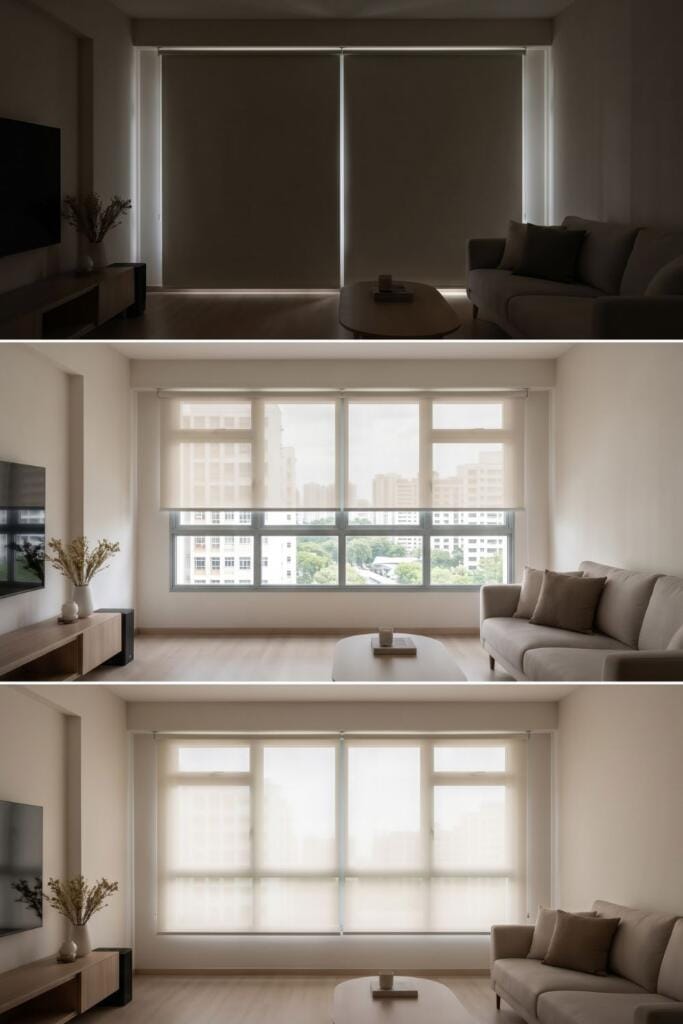 Blackout, sunscreen and dimout roller blinds compared in Singapore by Cornerstone