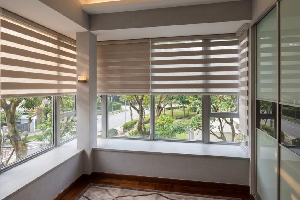 Blackout zebra blinds for a Dakota condo in Singapore by Cornerstone