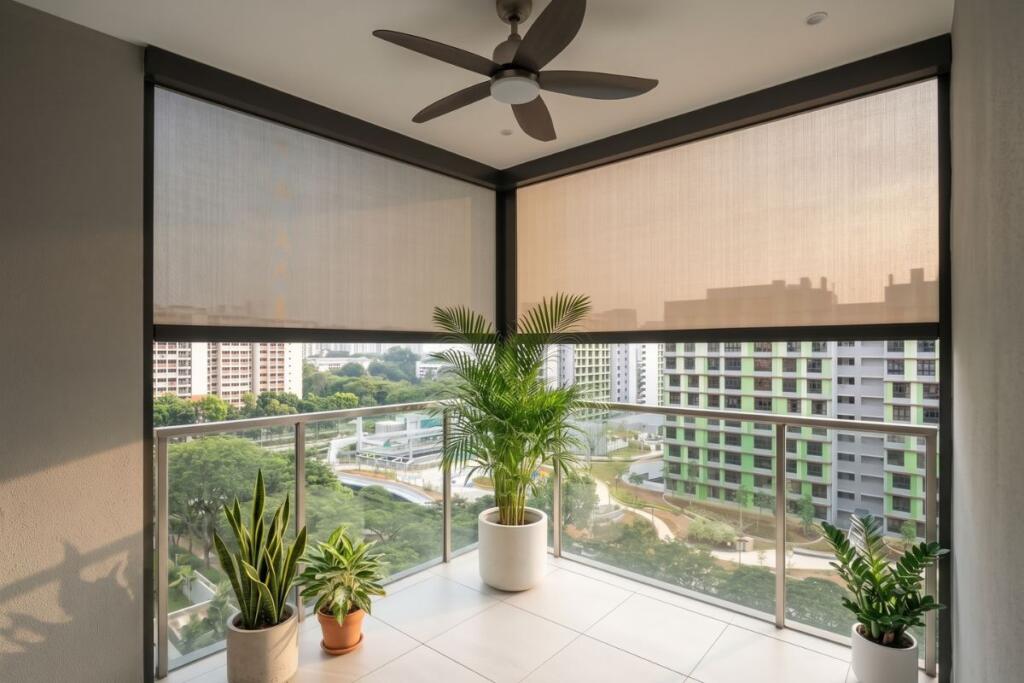 Condo balcony ZipScreen for sun shading in Woodleigh, Singapore by Cornerstone
