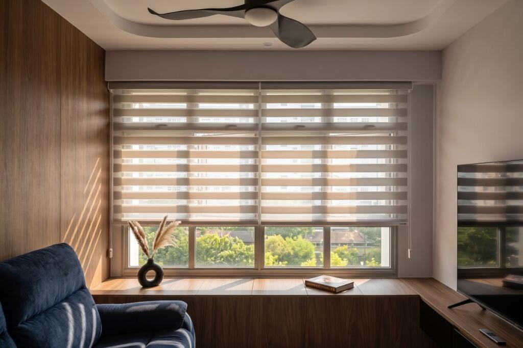 Dimout Korean blinds for a living room in Serangoon, Singapore by Cornerstone