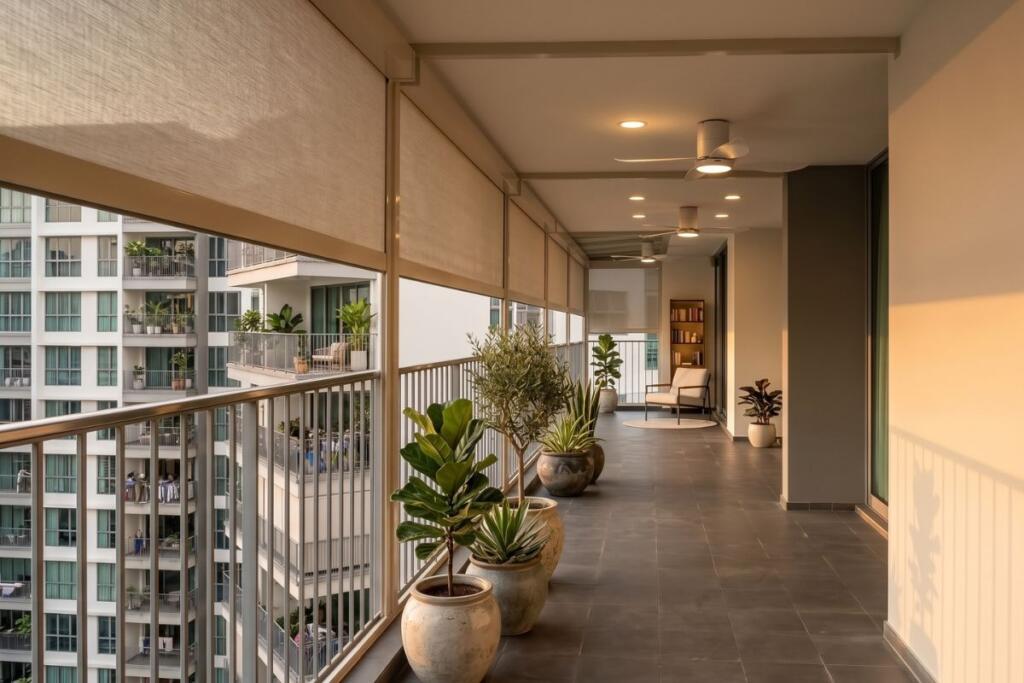 Outdoor balcony blinds providing shade at a Canberra condo in Singapore by Cornerstone