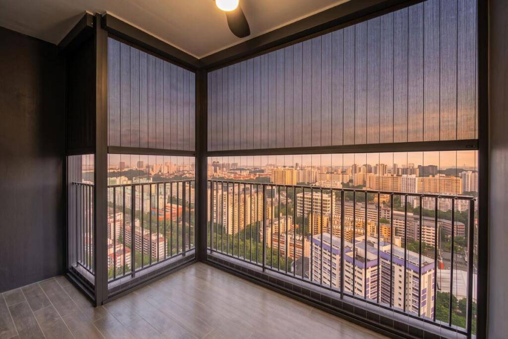 Outdoor ZipScreen blinds for a high-rise condo balcony in Toa Payoh, Singapore by Cornerstone