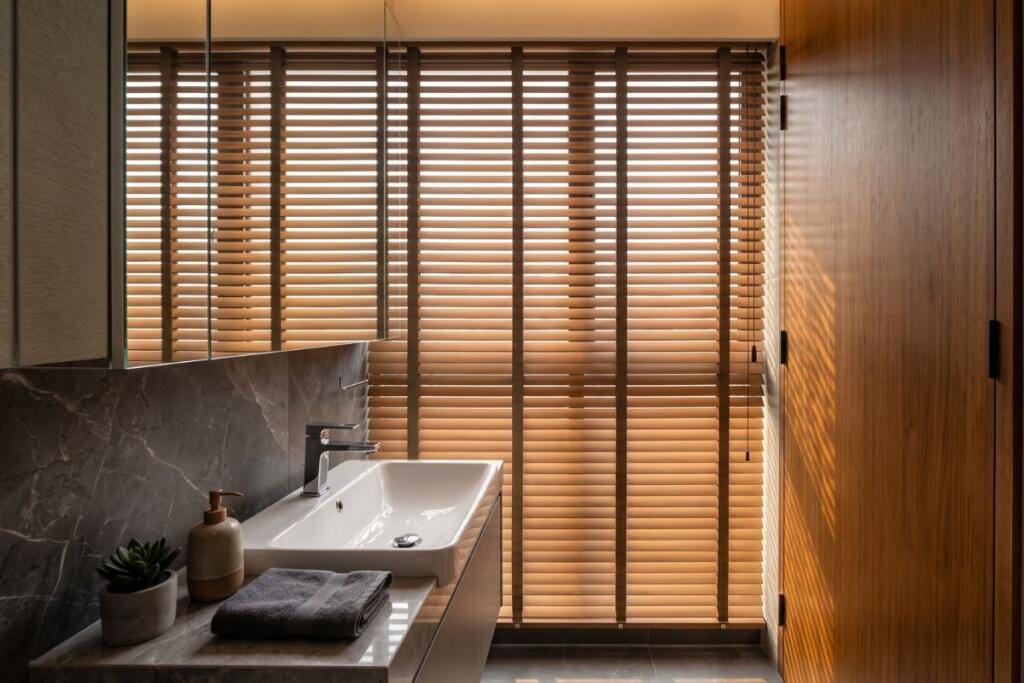 PVC Venetian blinds for a bathroom in a Lentor landed home, Singapore by Cornerstone