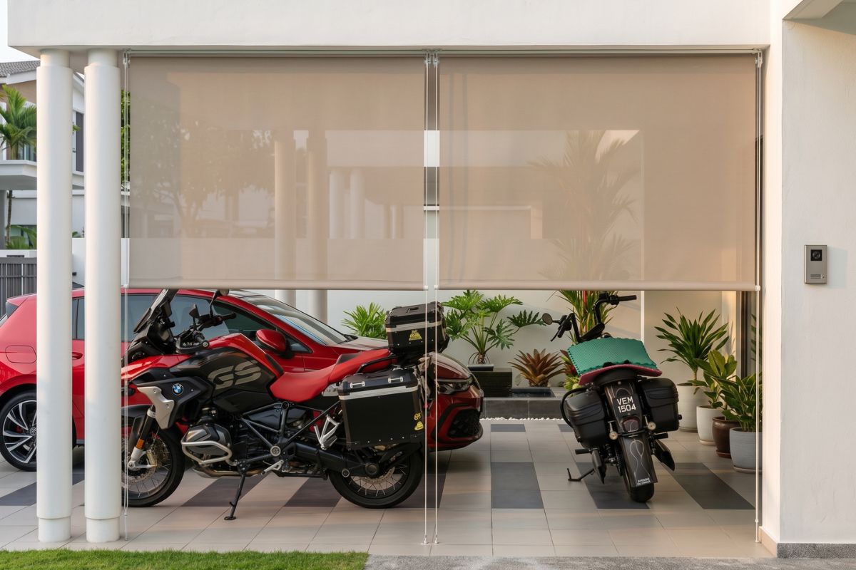 Round bar outdoor blinds for a landed home in Seletar, Singapore by Cornerstone