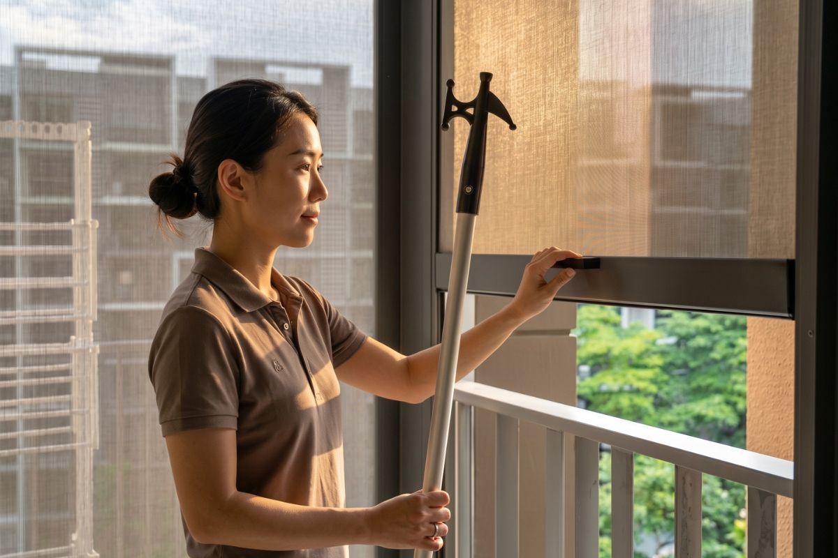 Spring-boosted manual ZipScreen system for a Singapore balcony by Cornerstone