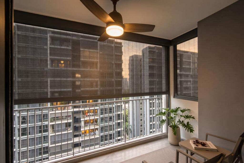 ZipScreen balcony screen providing shade at a Sengkang condo in Singapore by Cornerstone