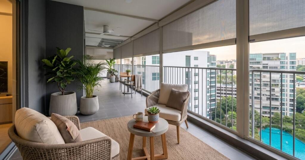 ZipScreen Singapore condo balcony with outdoor sun shading by Cornerstone