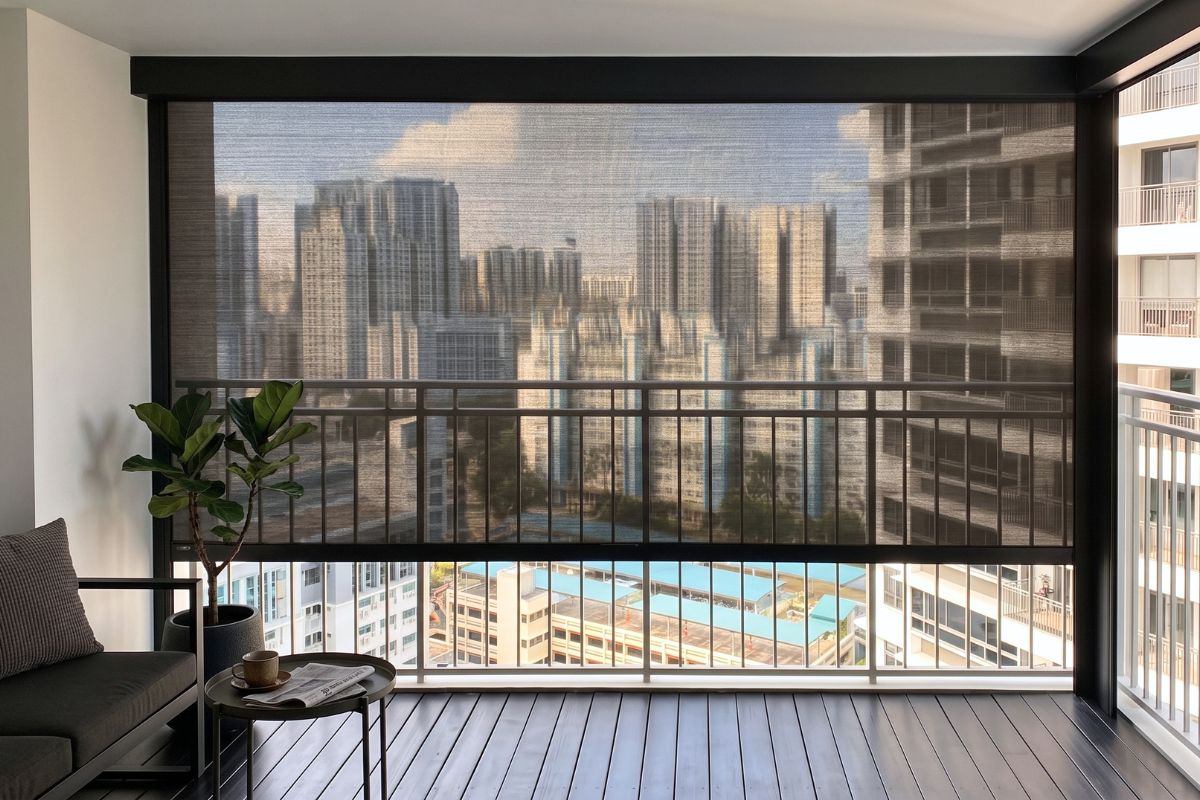 ZipScreen track-guided system installed on a Singapore balcony by Cornerstone