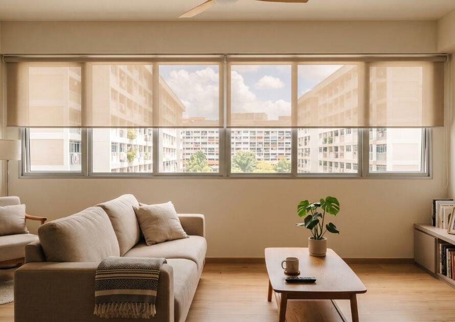 Custom window blinds Singapore HDB living room