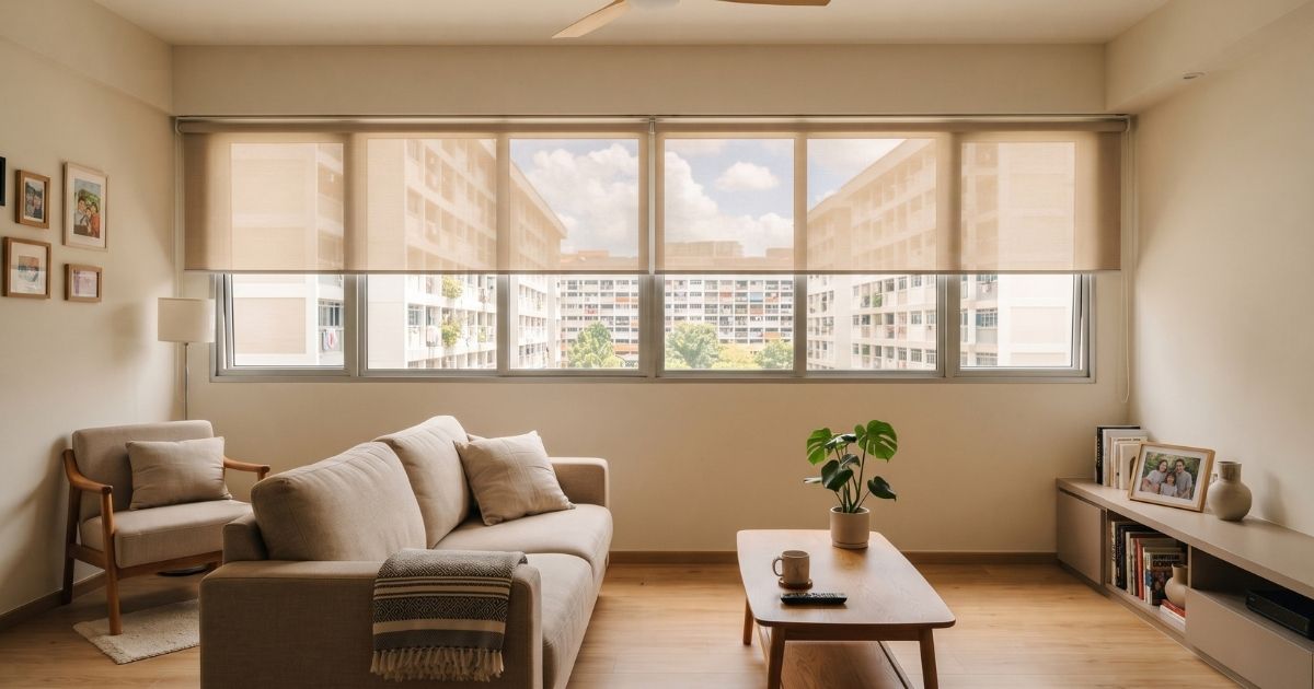Custom window blinds Singapore HDB living room