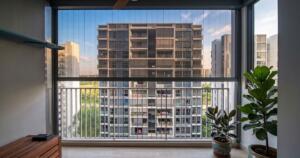 ZipScreen installed on a modern Singapore condo balcony